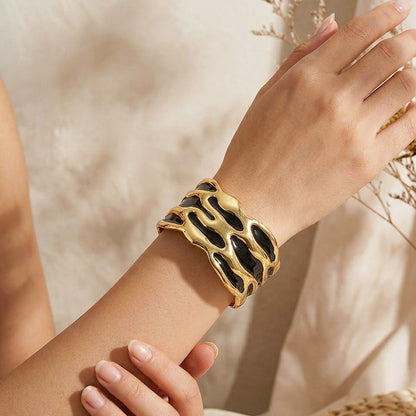 Armreif Gold Schwarz 5 cm Damen Edelstahl vergoldet hypoallergen Damenarmreif Armschmuck Karma