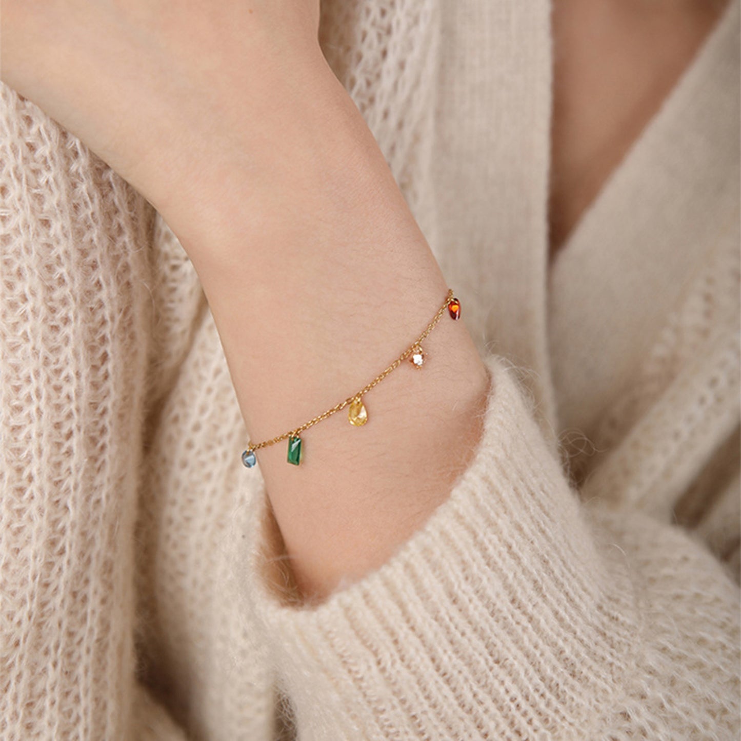 Schmuckset Fußkette und Armband Gold Kristalle Edelstahl