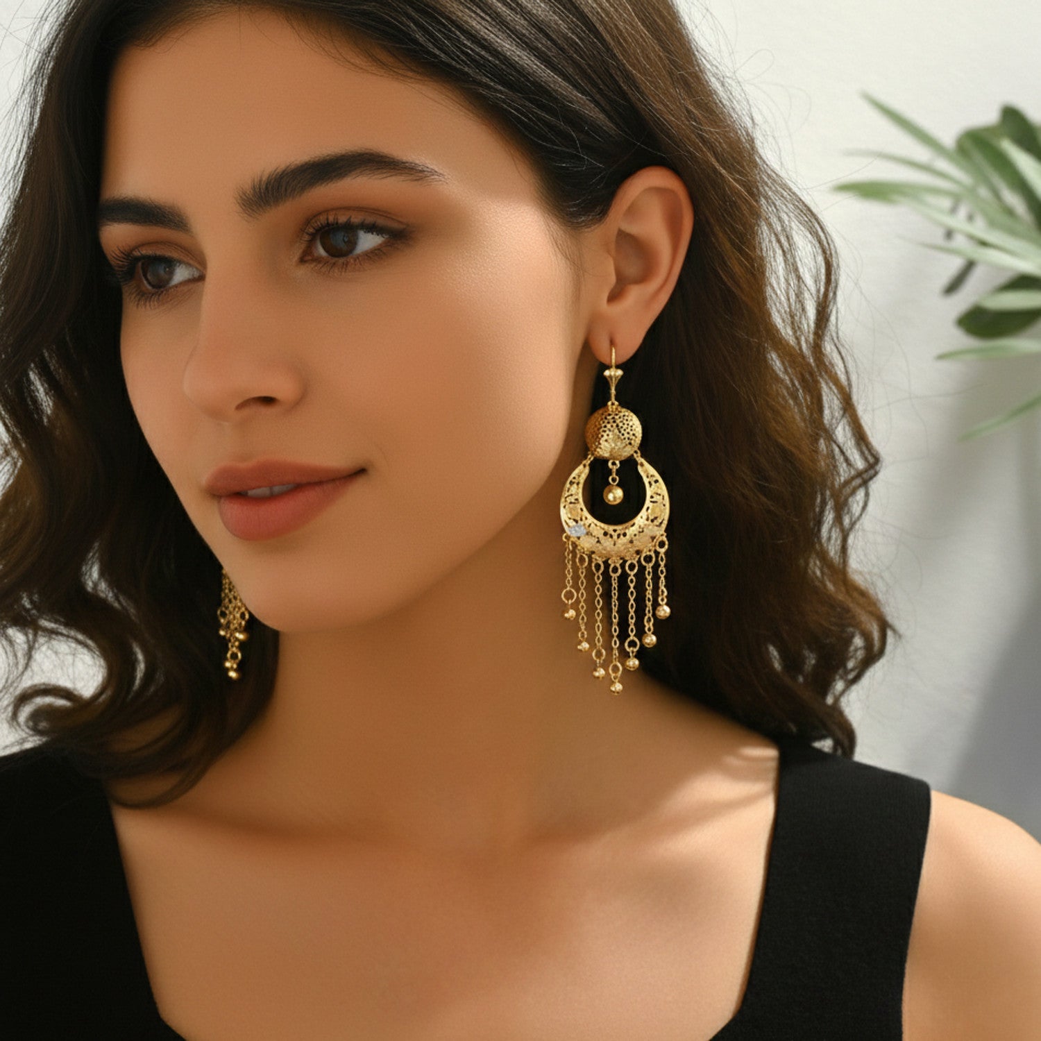 Ohrringe Damen Gold 9 cm Ohrränger vergoldet wasserfest hypoallergen Karma