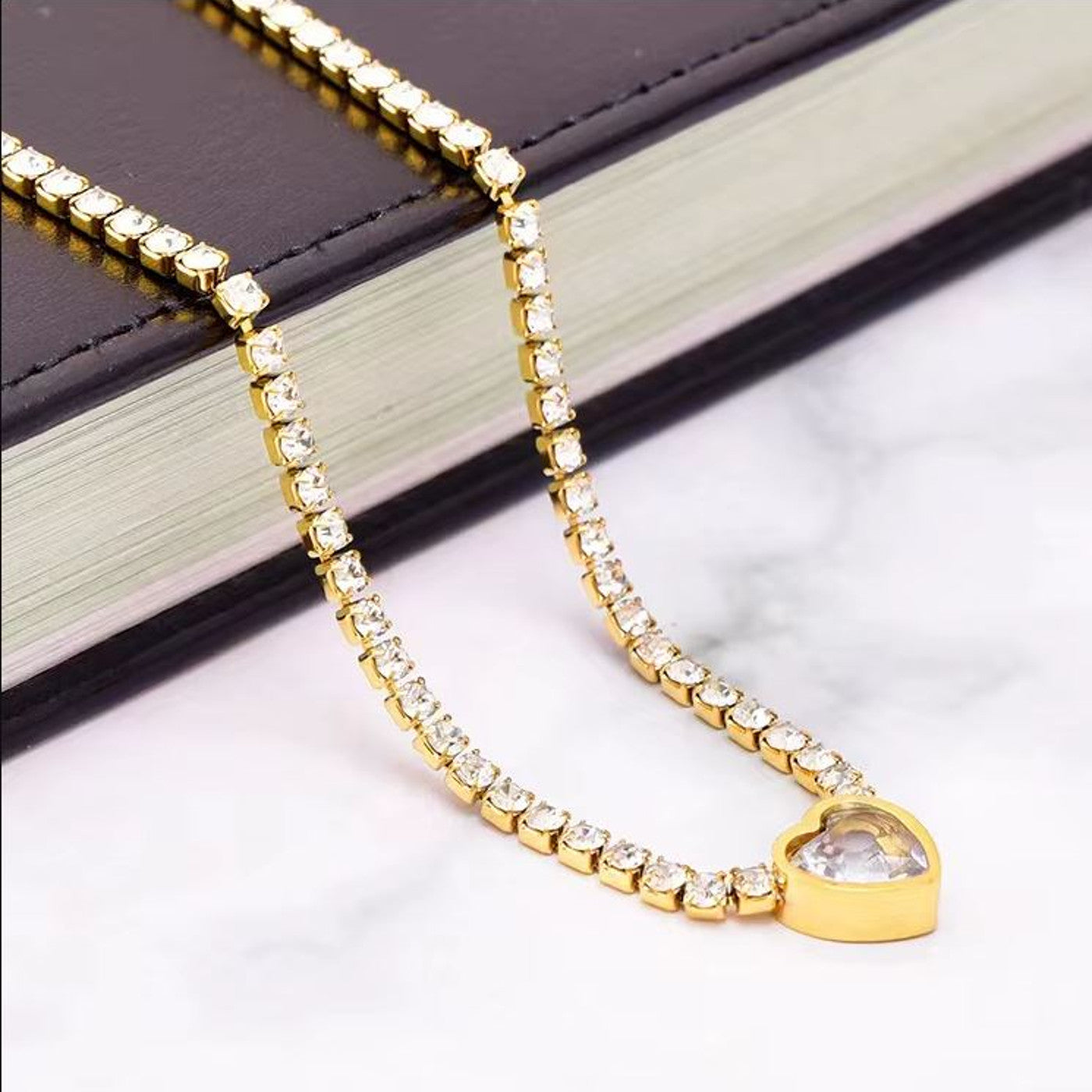 Halskette Collier Gold Edelstahl Herz Zirkon Kette Damen KARMA