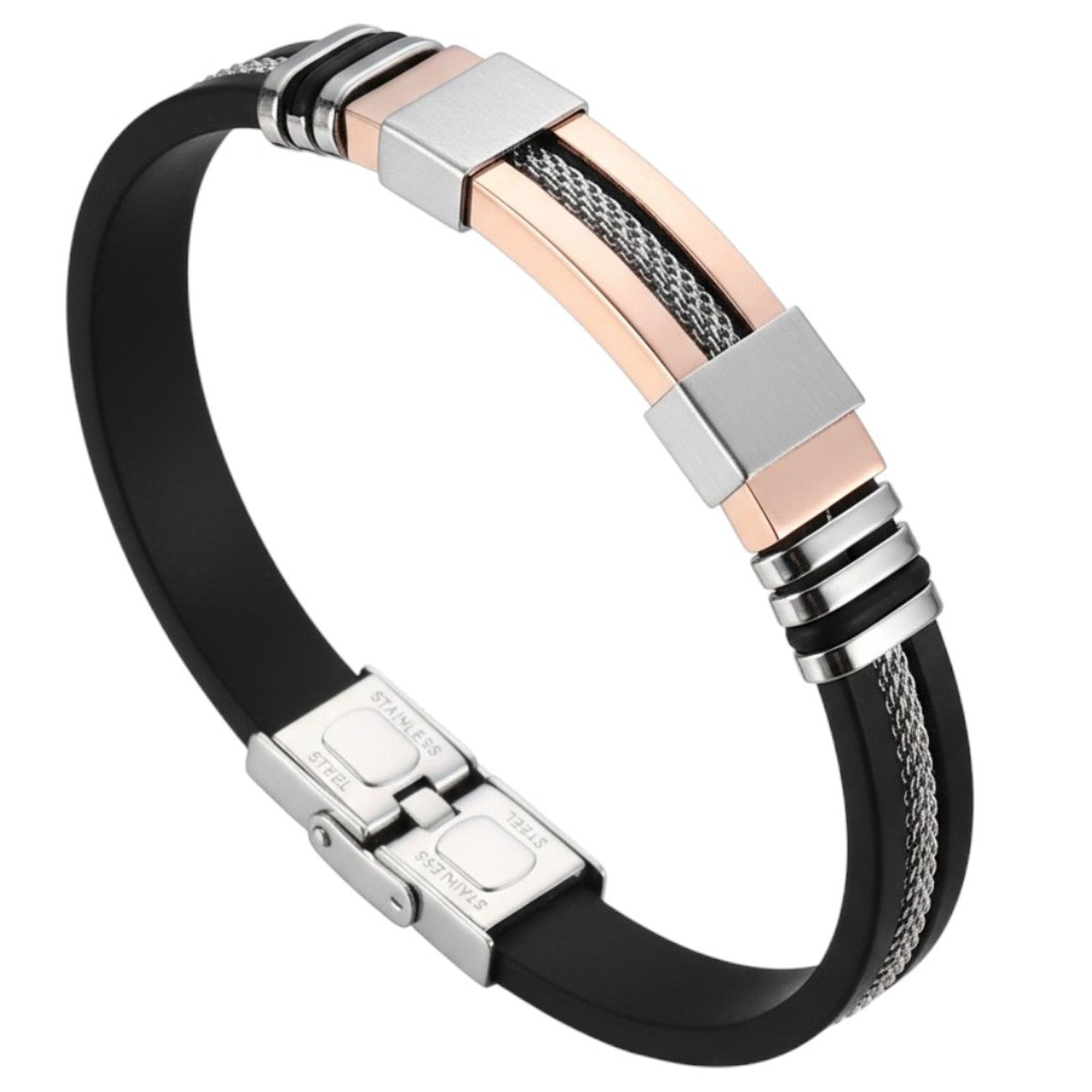 Armband Herren Kupfer Schwarz 21 cm Silikon Edelstahl modern Karma