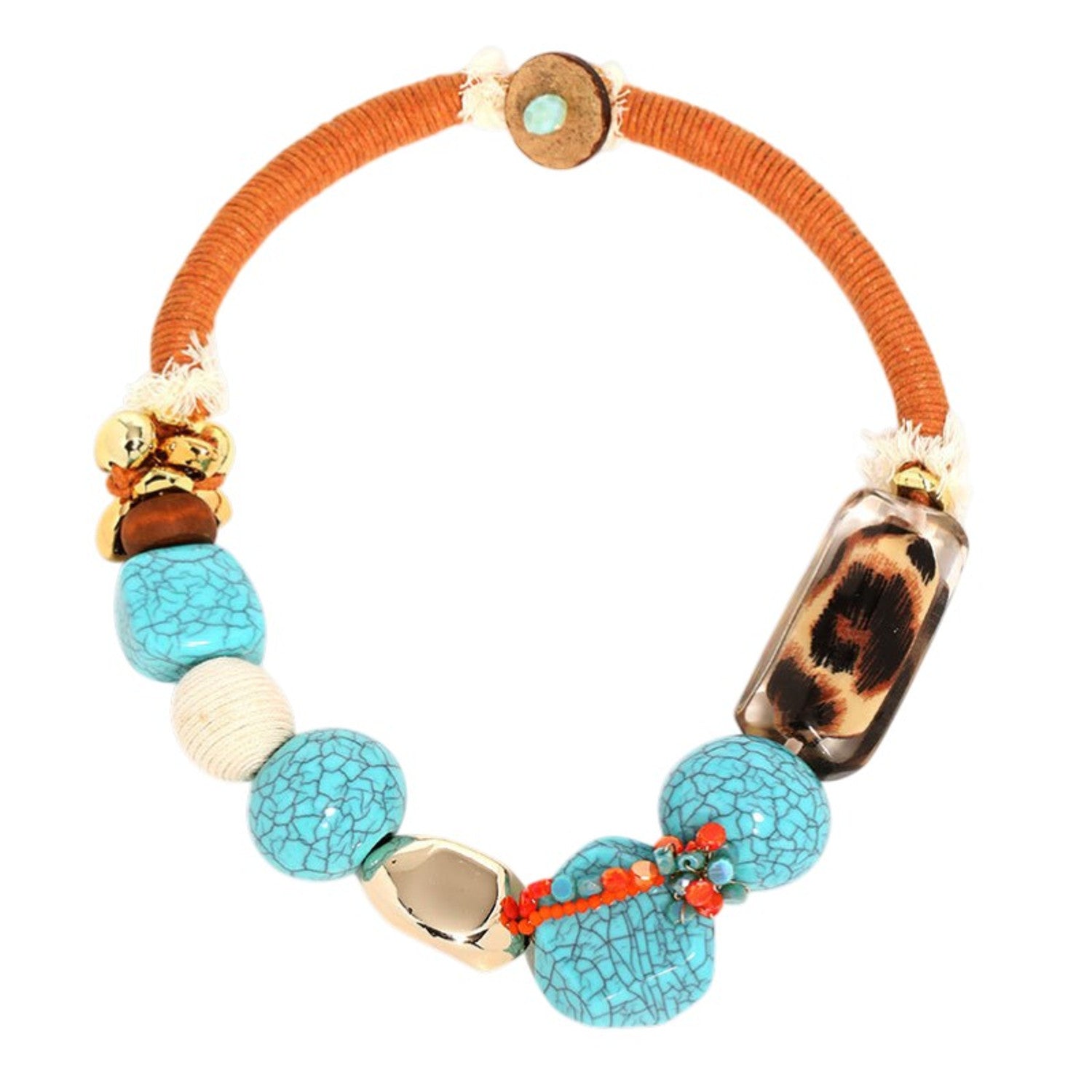 XXL Statement Kette Bunt Naturstein Textil Damen Halskette Karma