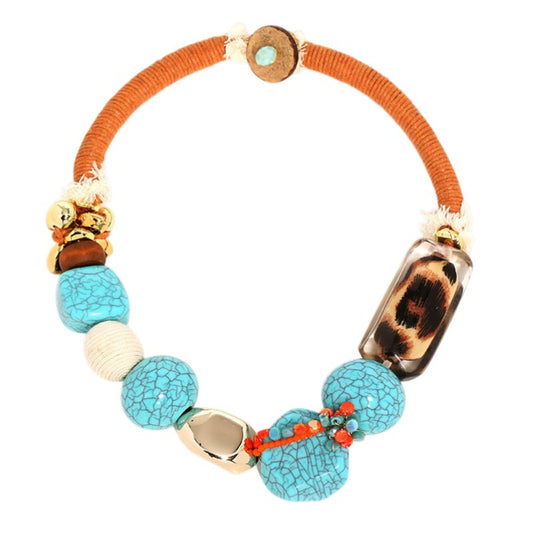 XXL Statement Kette Bunt Naturstein Textil Damen Halskette Karma