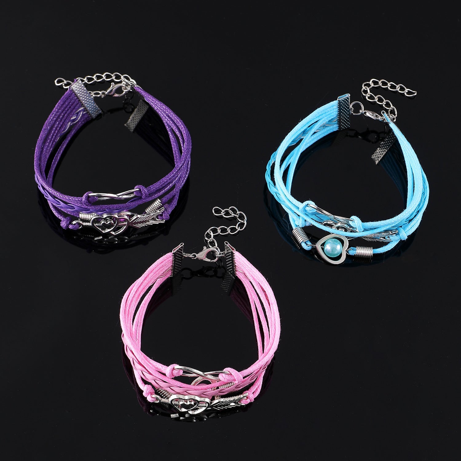 Lederarmband mehrreihig Damen lila, rosa od. türkis KARMA