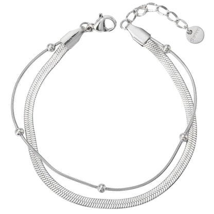 Fußkette 2reihig Silber Edelstahl weißvergoldet