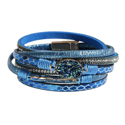 Wickelarmband Damen Blau PU Leder Zirkon Armband Karma
