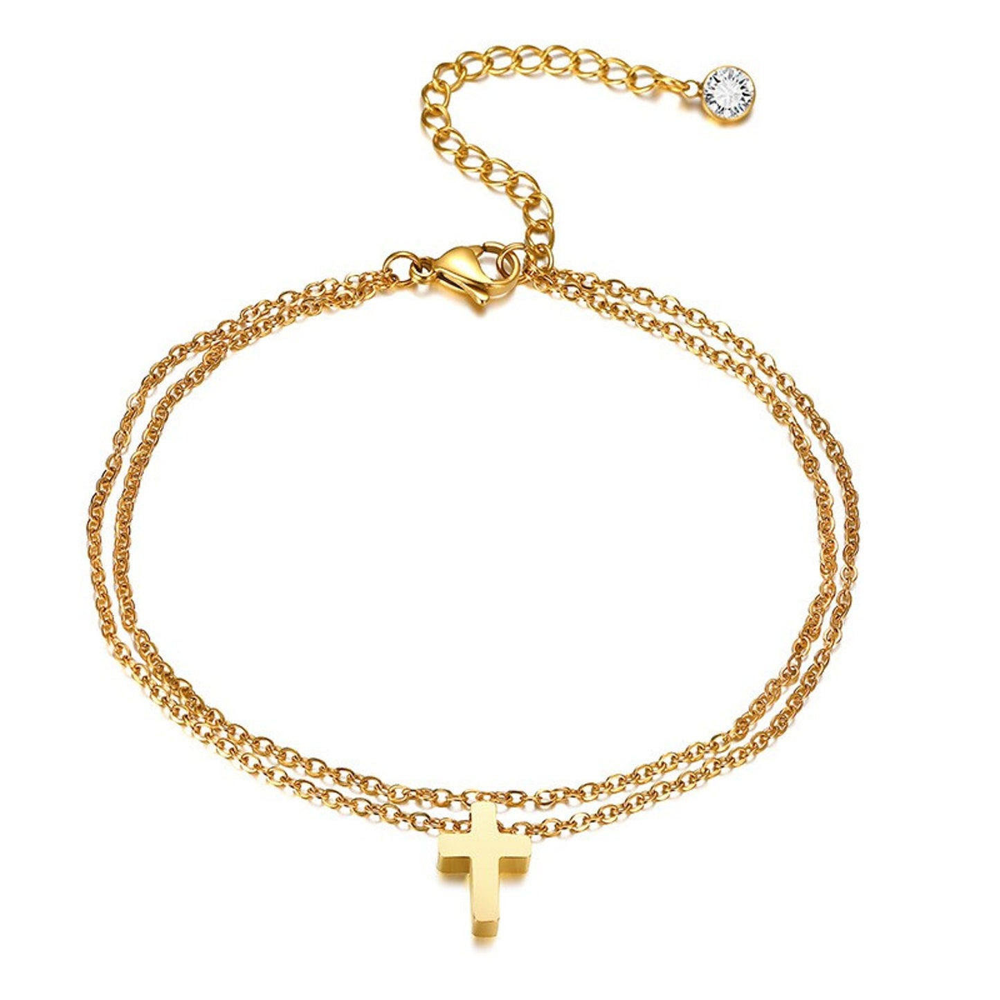 Fußkette Kreuz Gold Edelstahl PVD beschichtet wasserfest hypoallergen