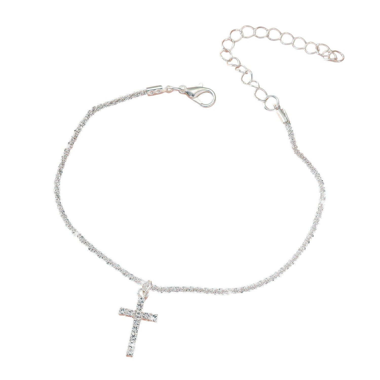 Fußkettchen Strass mit Kreuz-Anhänger silber KARMA