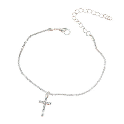 Fußkettchen Strass mit Kreuz-Anhänger silber KARMA