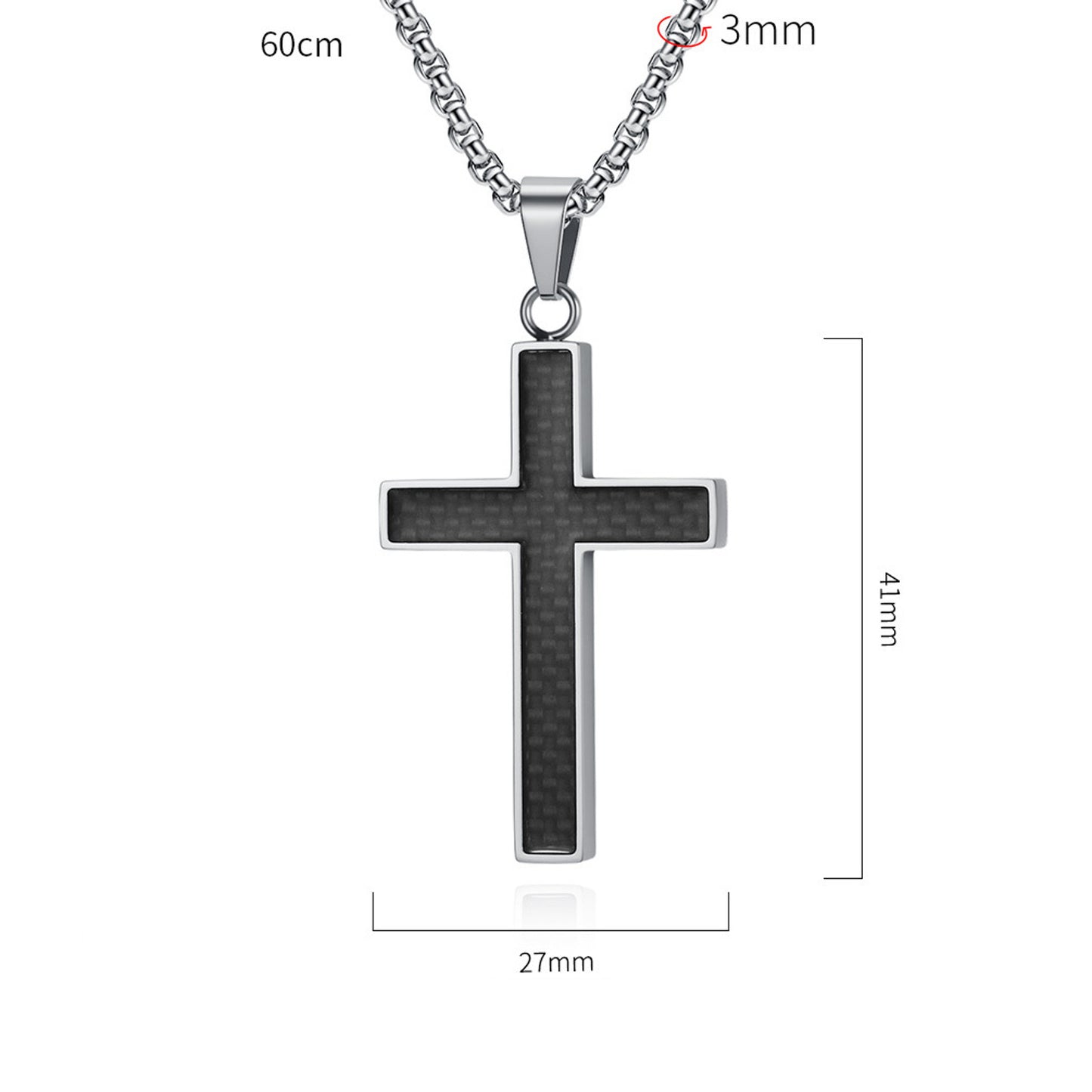 Halskette mit Kreuz Anhänger Herren Schwarz Titanstahl Carbon Herrenkette Kreuzkette Karma