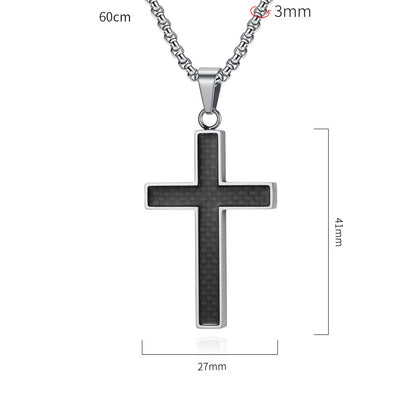 Halskette mit Kreuz Anhänger Herren Silber Titanstahl Carbon Herrenkette Kreuzkette Karma