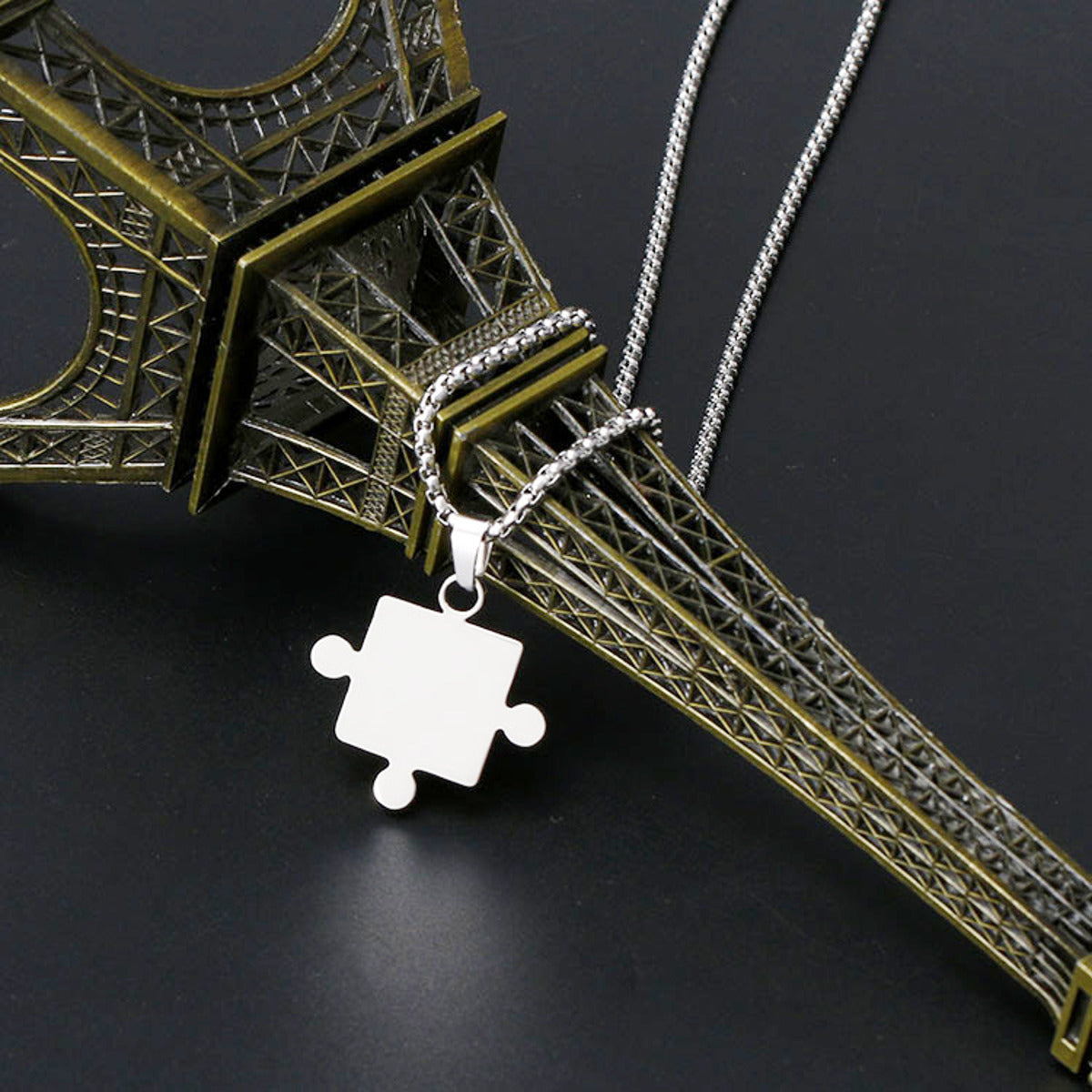 Partnerkette Puzzle Edelstahl Silber Karma