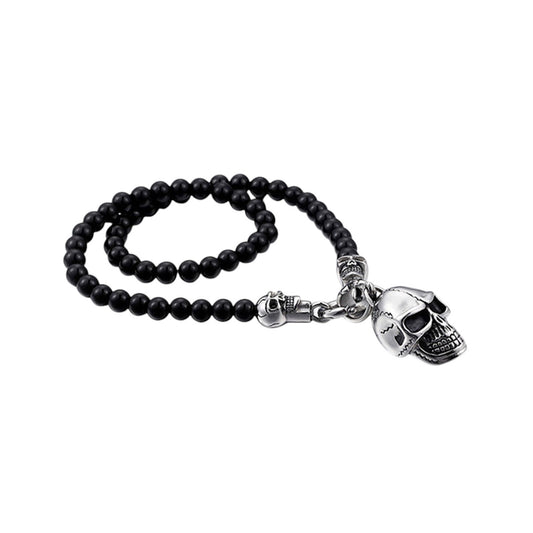 Perlenhalskette Totenkopf Schwarz Silber KARMA