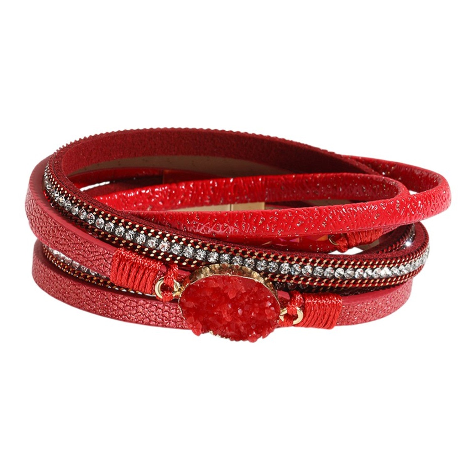 Wickelarmband Damen Rot PU Leder Zirkon Armband Karma