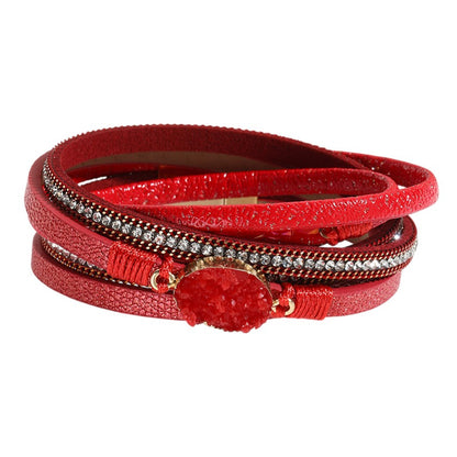 Wickelarmband Damen Rot PU Leder Zirkon Armband Karma