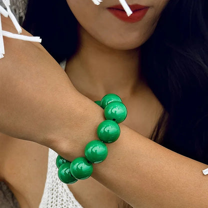 XL Perlenarmband Grün Damen Acryl Armband bunt dehnbar Karma