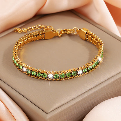 Damen Armband Gold Zirkone 17 cm Edelstahl wasserfest hypoallergen verstellbares Damenarmband Karma