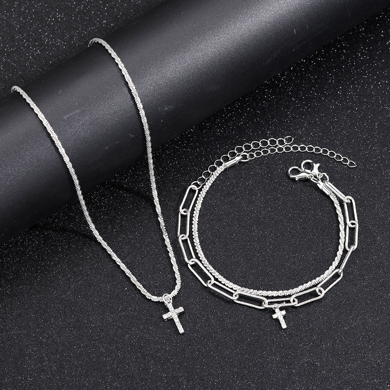 Schmuckset Armbänder und Halskette Legierung Silber KARMA