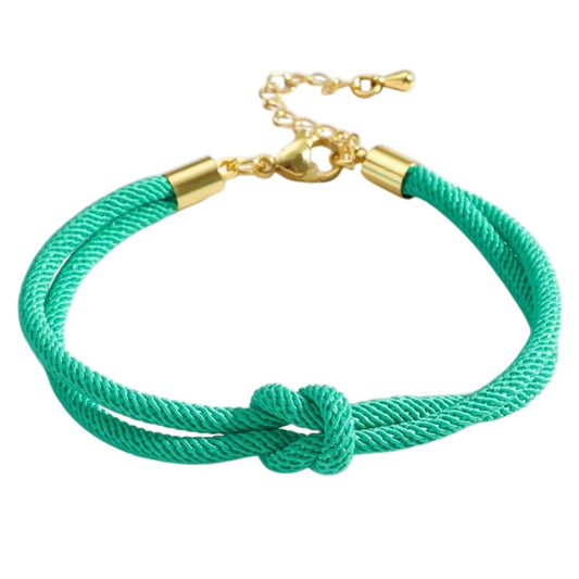 Damen Stoffarmband Knoten Grün Gold 17 cm modern Damenarmband Stoff Karma