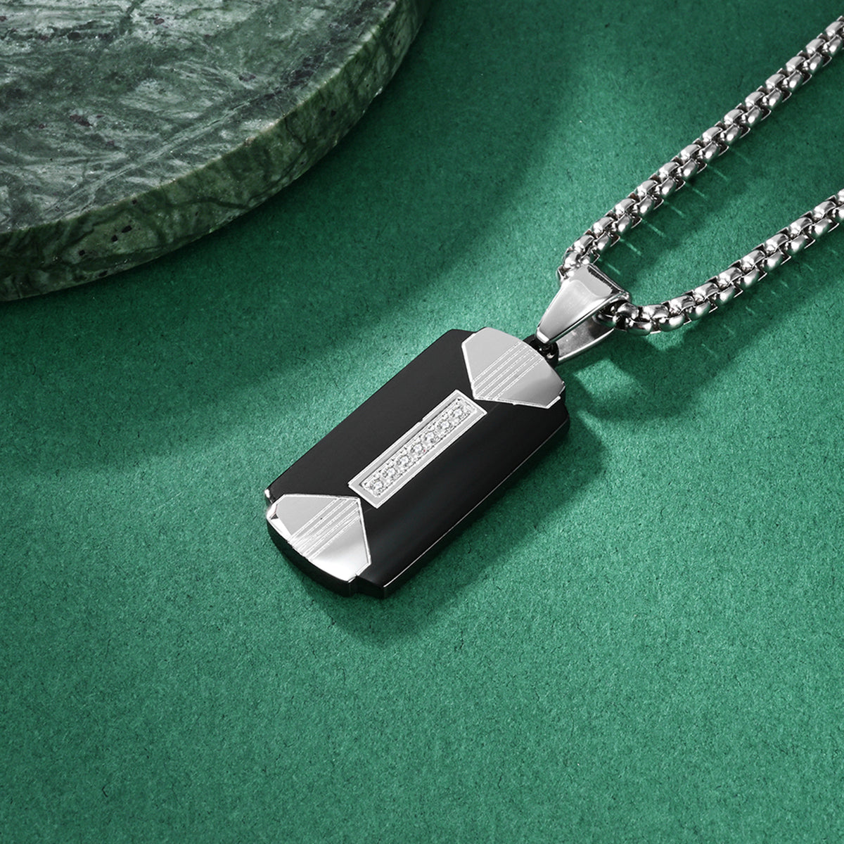 Halskette Herren Schwarz Silber 60 cm Aluminium Metall Kette Karma
