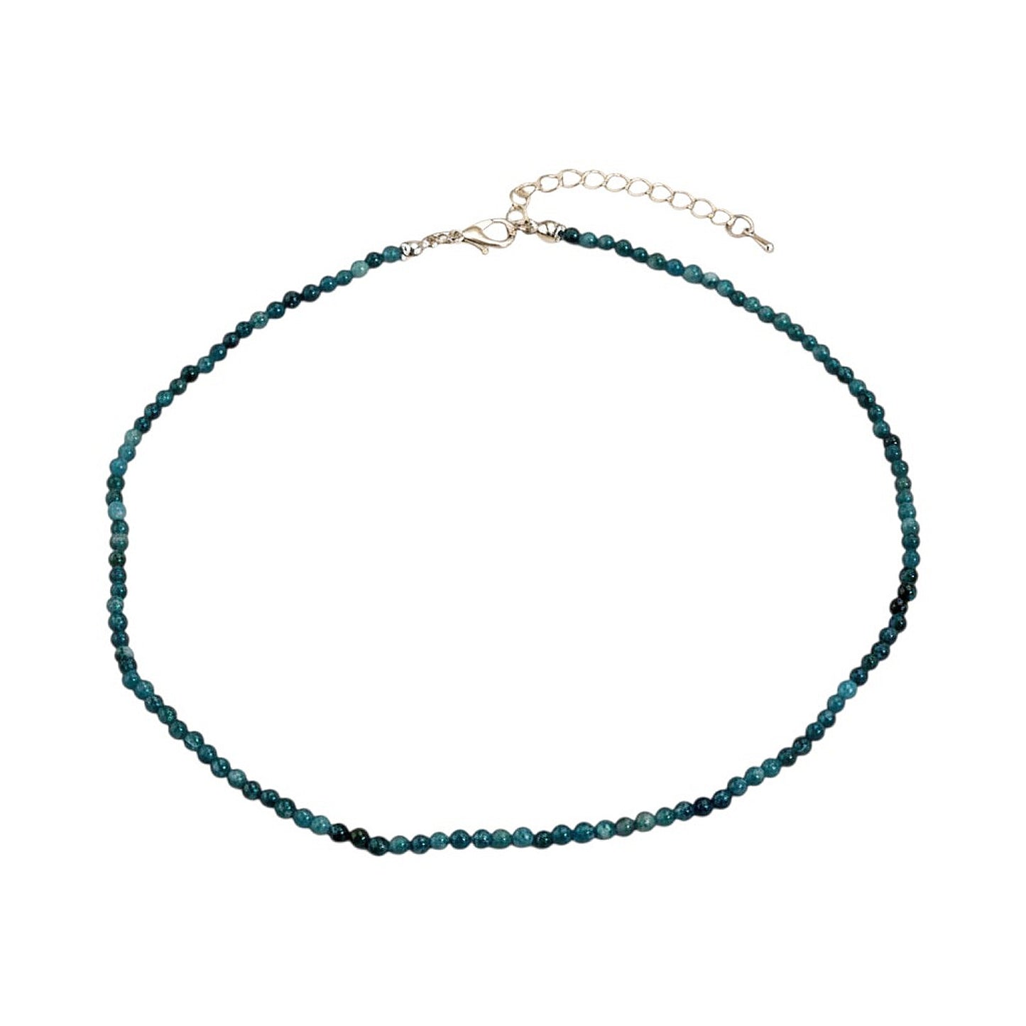 Naturstein Halskette Damen Blauer Apatite Petrol 39 cm Kette Karma