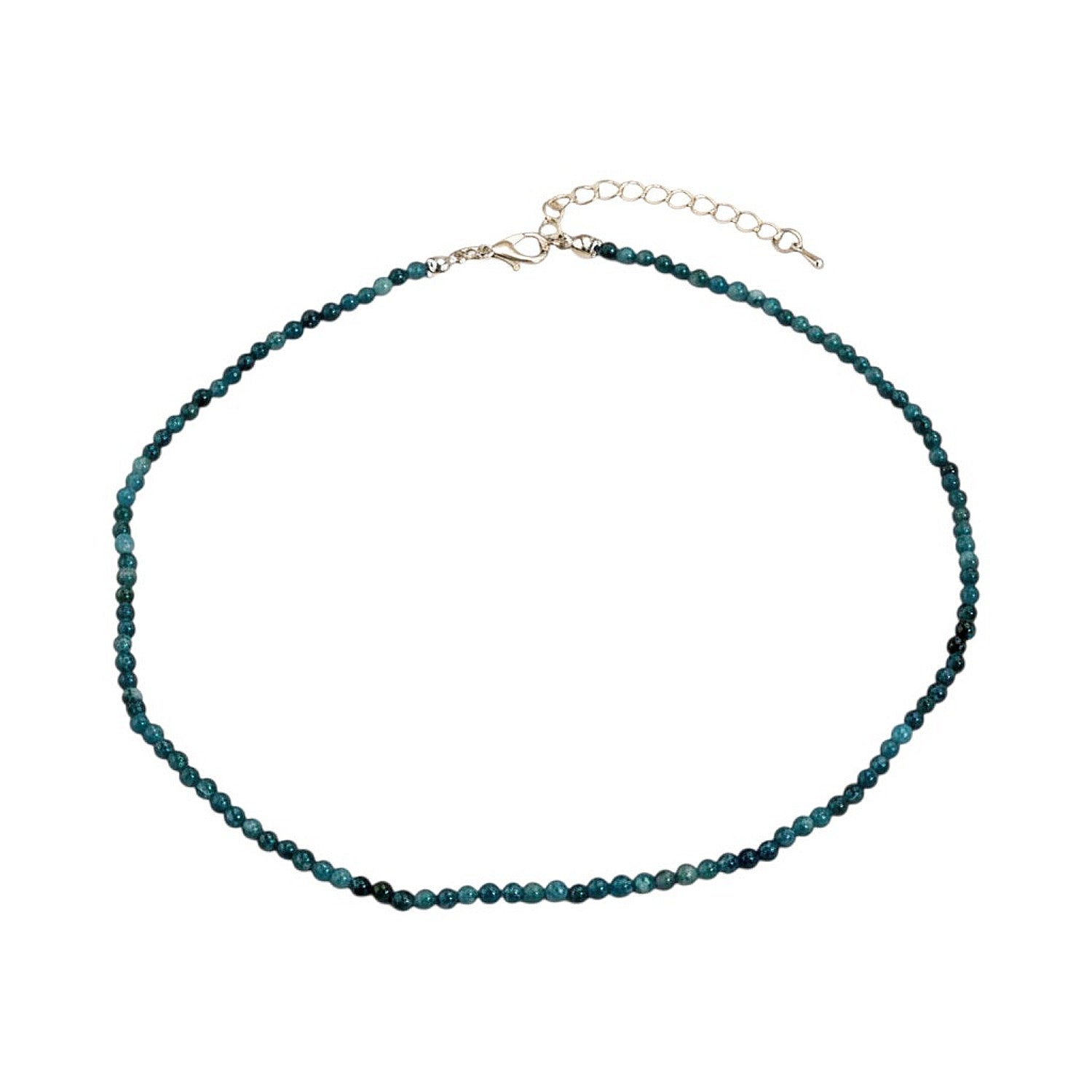 Naturstein Halskette Damen Blauer Apatite Petrol 39 cm Kette Karma