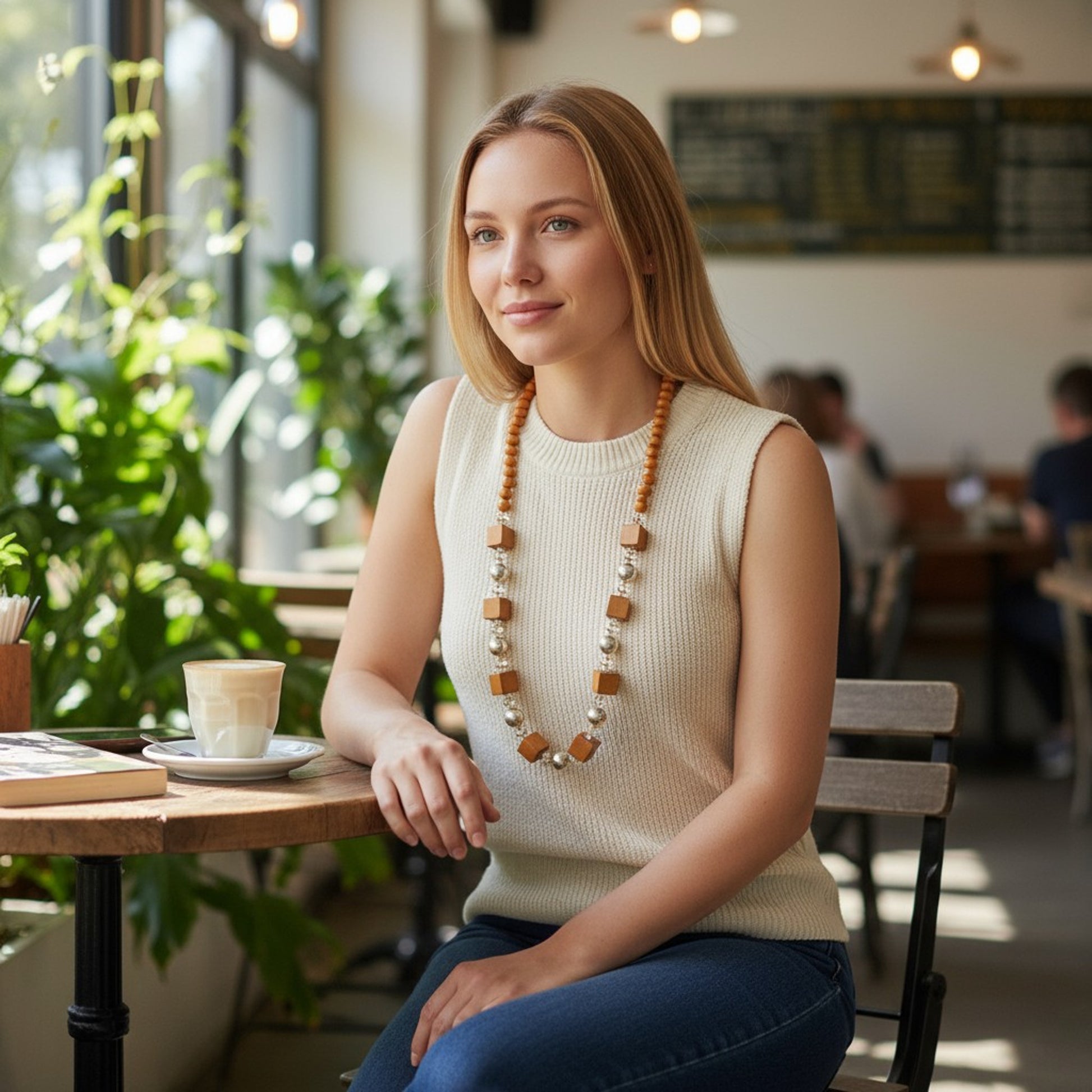 Lange Halskette Holz Braun Damen KARMA