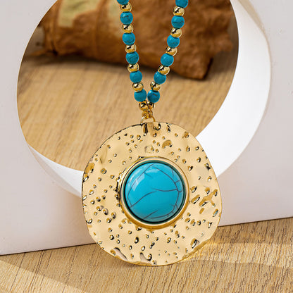 Lange Halskette Türkis Gold Perlen 68 cm Damen Kette mit Anhänger Karma