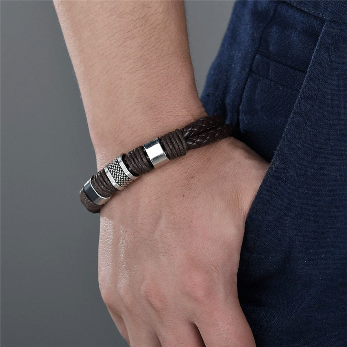 Armband Herren Edelstahl Leder KARMA