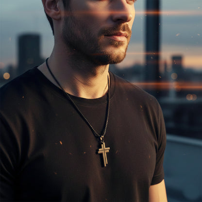 Halskette Kreuz Silber Schwarz Herren Edelstahl wasserfest hypoallergen