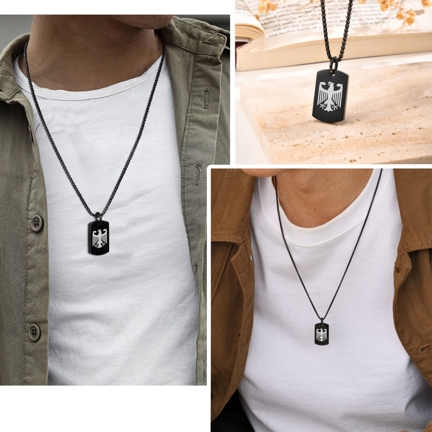 Halskette Adler Schwarz Edelstahl modern Herren Kette wasserfest hypoallergen Karma