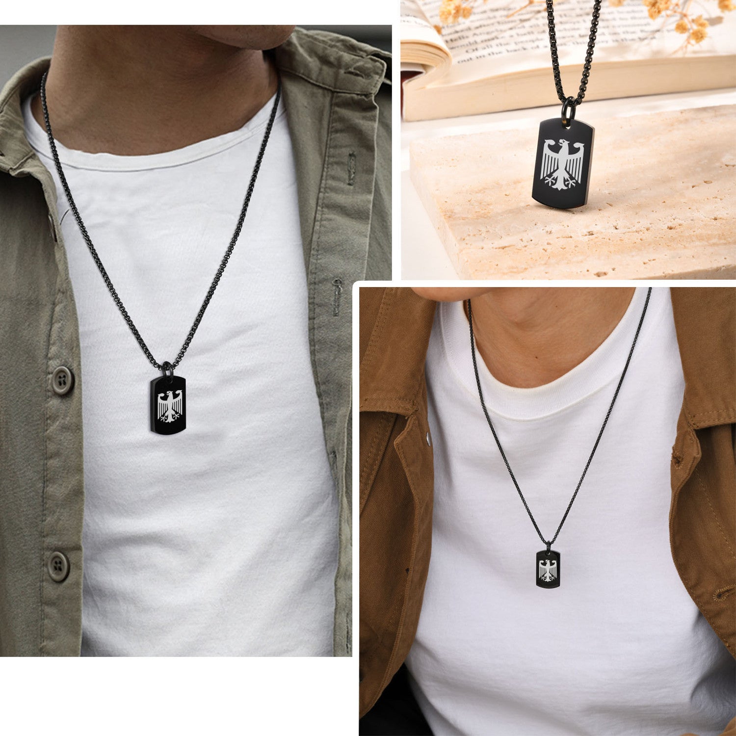 Halskette Adler Schwarz Edelstahl modern Herren Kette wasserfest hypoallergen Karma