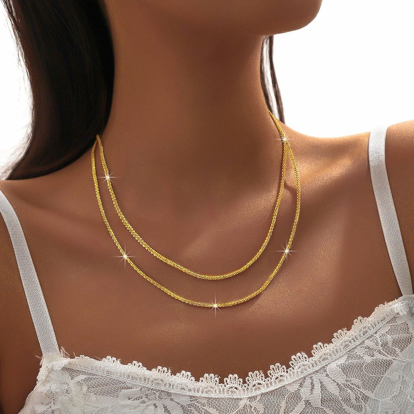 Doppelhalskette Glitzer Strass Gold oder Silber KARMA