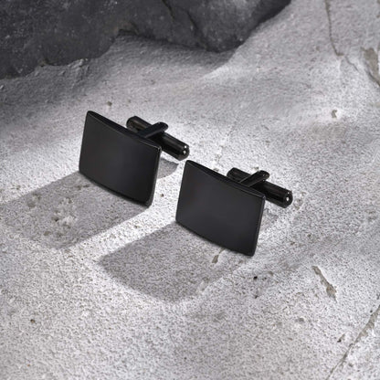 2er Set Manschettenknöpfe Schwarz Edelstahl rechteckig Karma