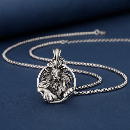 Herren Halskette Löwe Edelstahl Zinn Silber Kette modern KARMA