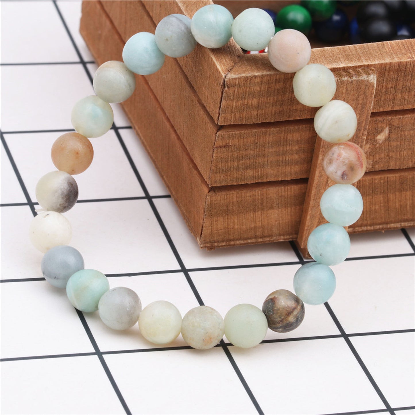 Naturstein Armband Grün Damen dehnbar Perlenarmband Steinarmband Karma