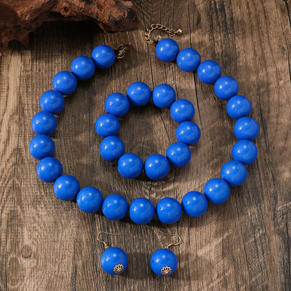 XL Statement Schmuckset Kette, Armband und Ohrringe Blau Acryl  Damen Karma