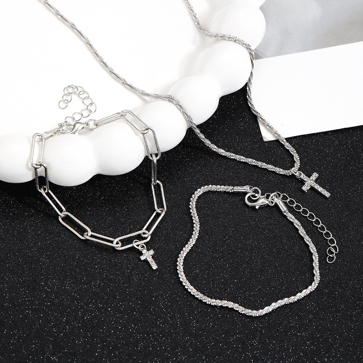 Schmuckset Armbänder und Halskette Legierung Silber KARMA