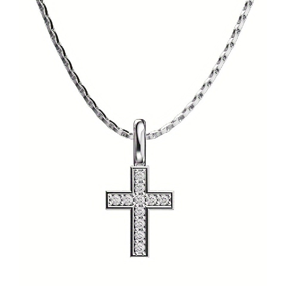 Halskette Kreuz Dame Silber Edelstahl modern 50 cm wasserfest hypoallergen Karma