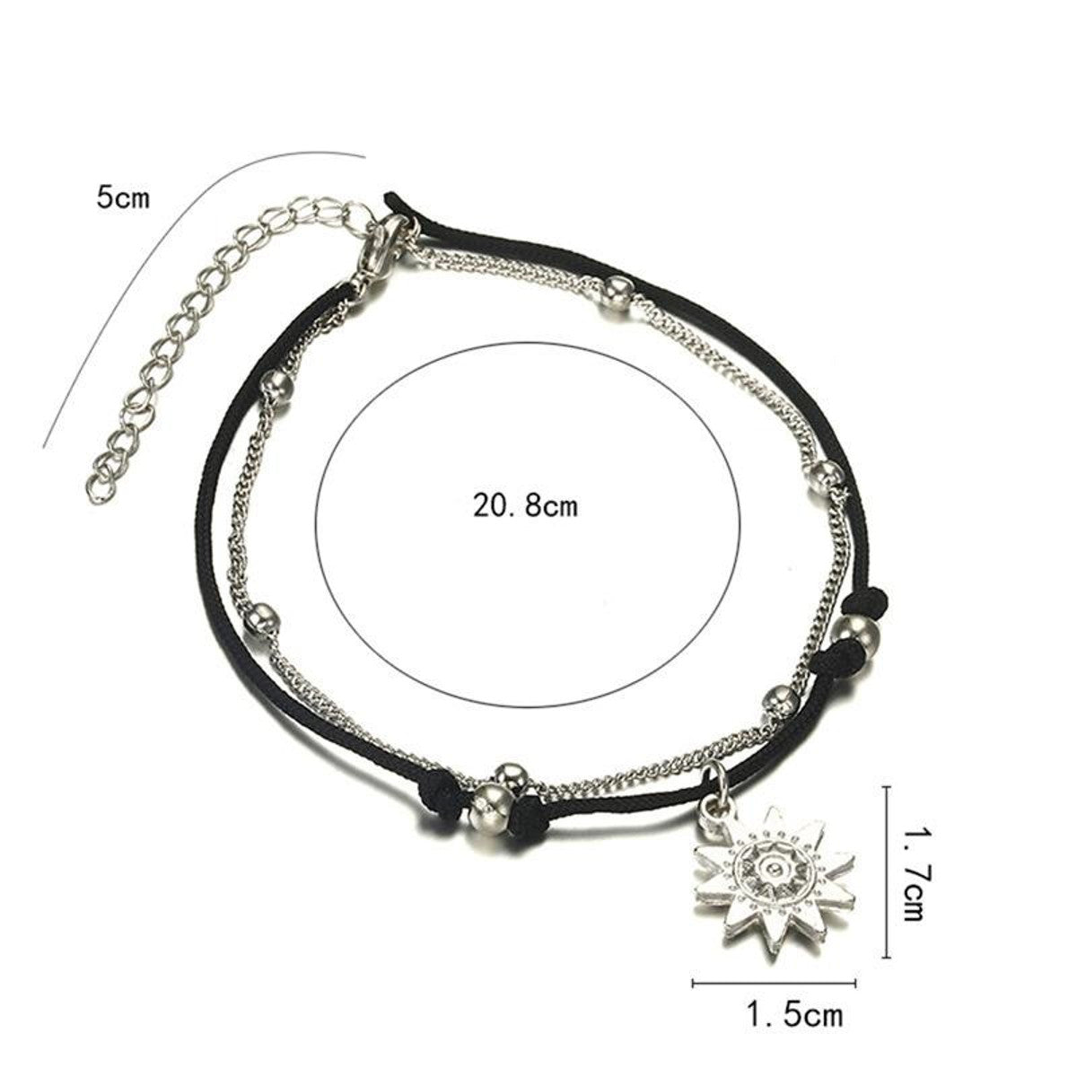 Fußkette Sonne Schwarz Silber Karma
