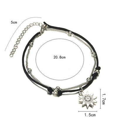Fußkette Sonne Schwarz Silber Karma