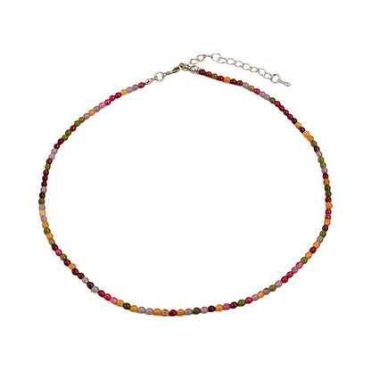 Naturstein Halskette Damen Tourmalin bunt 39 cm Kette Karma