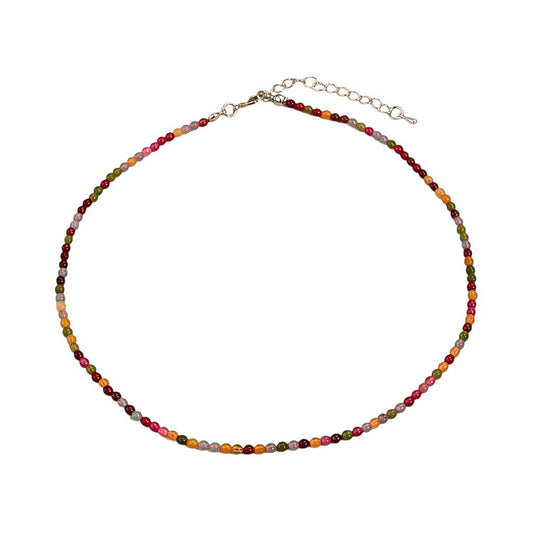 Naturstein Halskette Damen Tourmalin bunt 39 cm Kette Karma