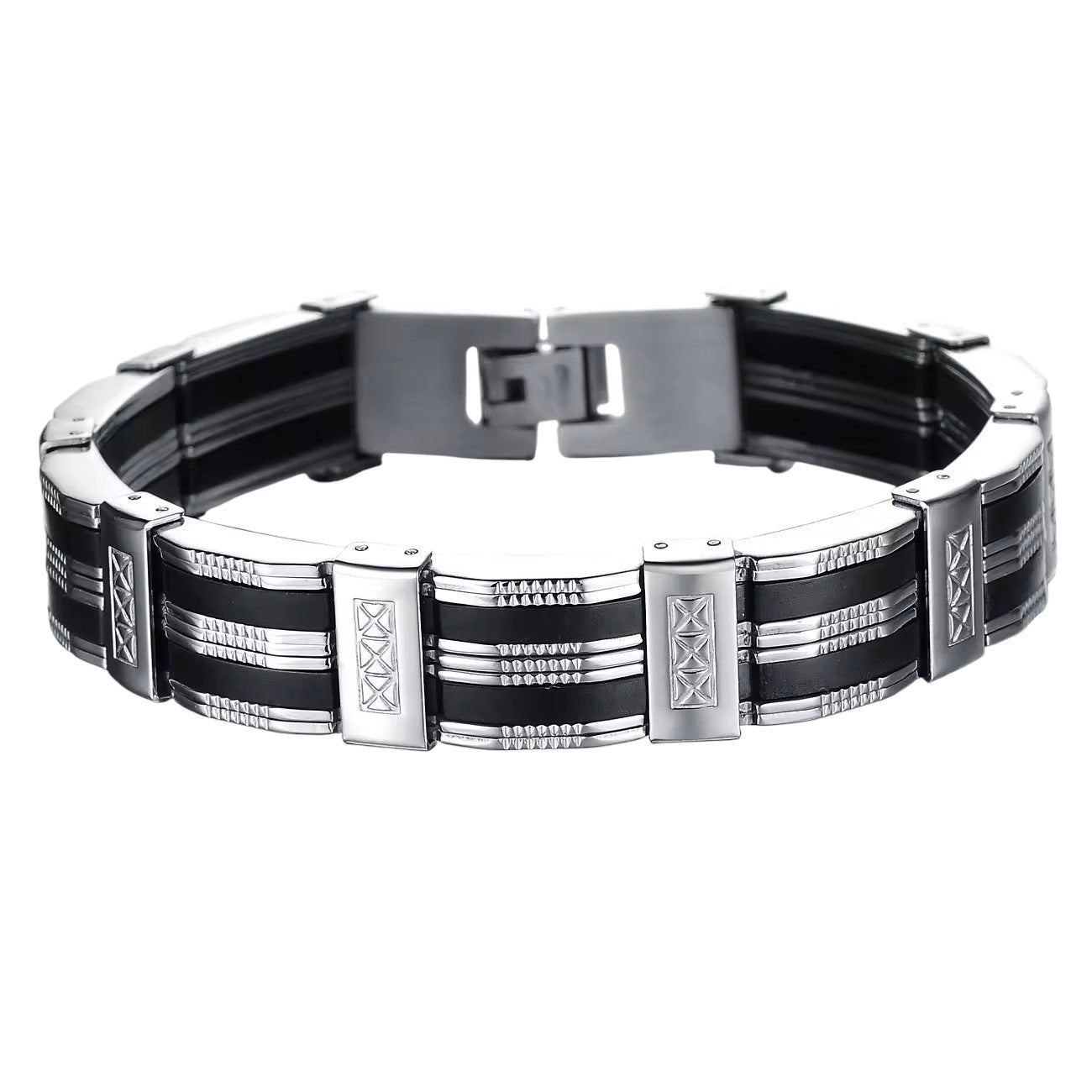 Armband für Herren Silber schwarz Edelstahl KARMA