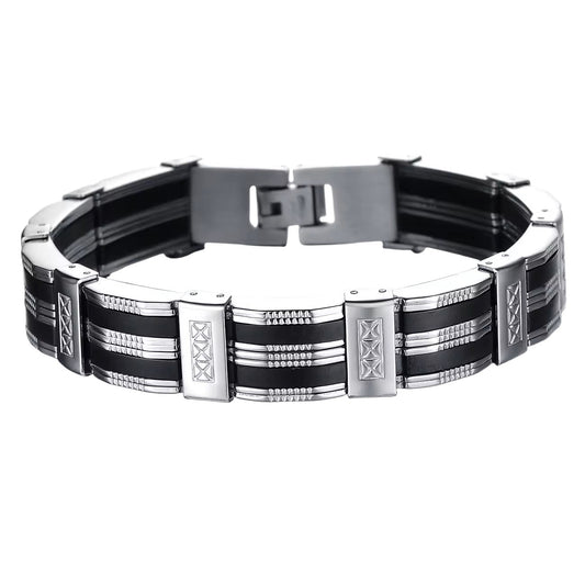 Armband für Herren Silber schwarz Edelstahl KARMA