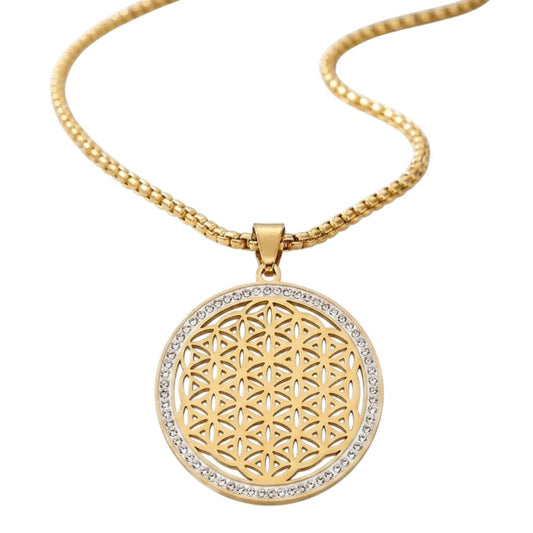 Halskette Medaillon Damen Gold 60 cm Kette Edelstahl vergoldet wasserfest hypoallergen Karma