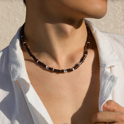 Kette Holz Braun Silber Herren Halskette Holzkette Karma