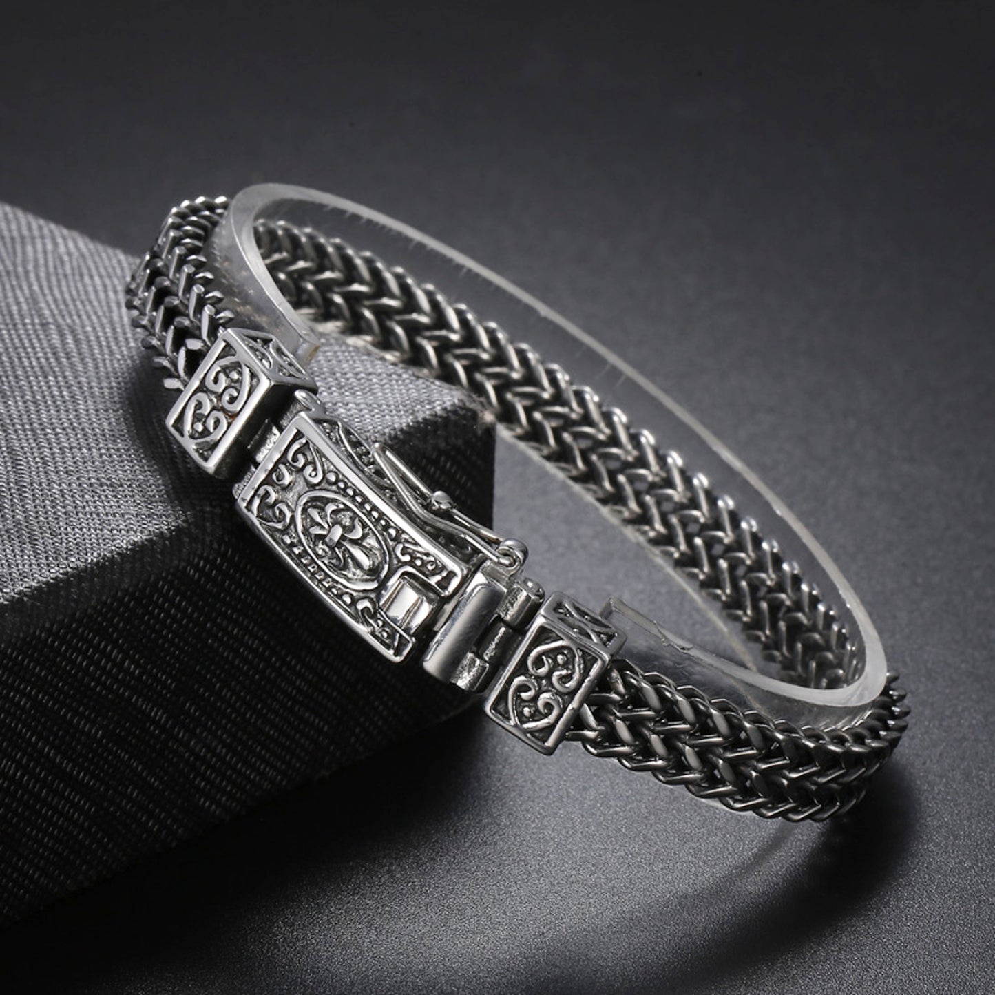 Armband Herren Vintage Silber 22 cm Edelstahl wasserfest hypoallergen rostfrei Karma