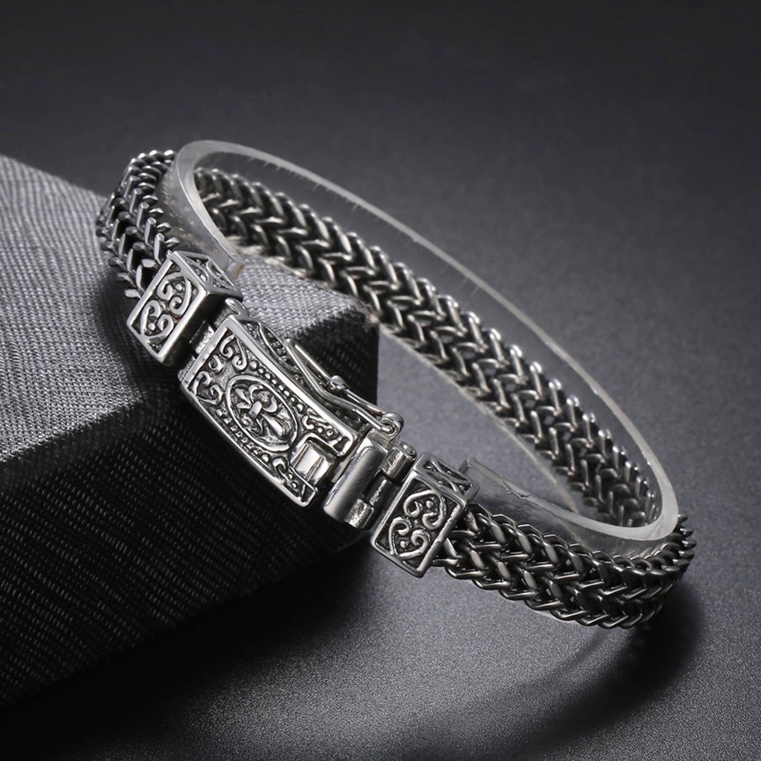 Armband Herren Vintage Silber 22 cm Edelstahl wasserfest hypoallergen rostfrei Karma