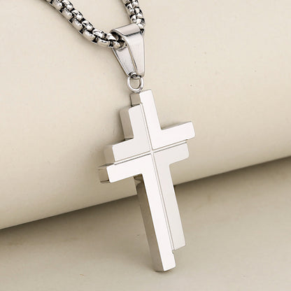 Halskette Kreuz Silber Schwarz Herren Edelstahl wasserfest hypoallergen